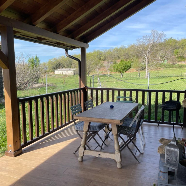 Outdoor dining on the covered terrace