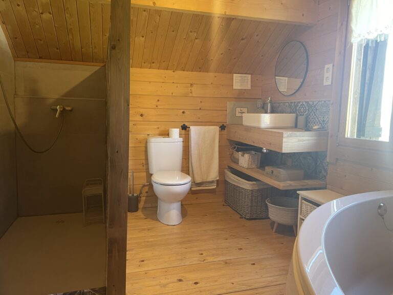 The bathroom with a shower